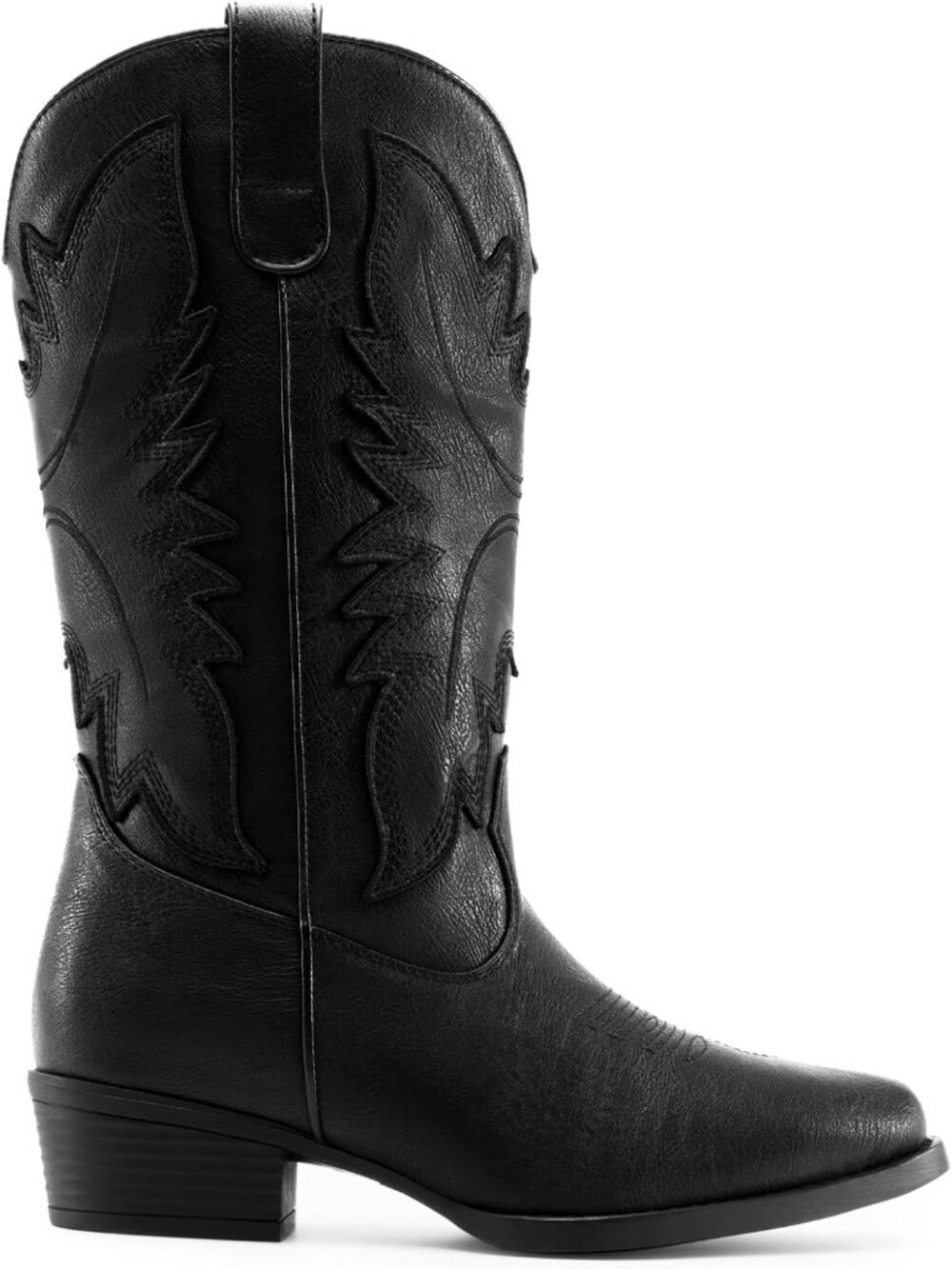 DREAM PAIRS Women's All Black Cowgirl Western Mid Calf Embroidered Snip Toe Boot - Picture 4 of 6